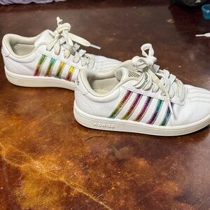 K-Swiss White Shoes with Multicolor Stripes
